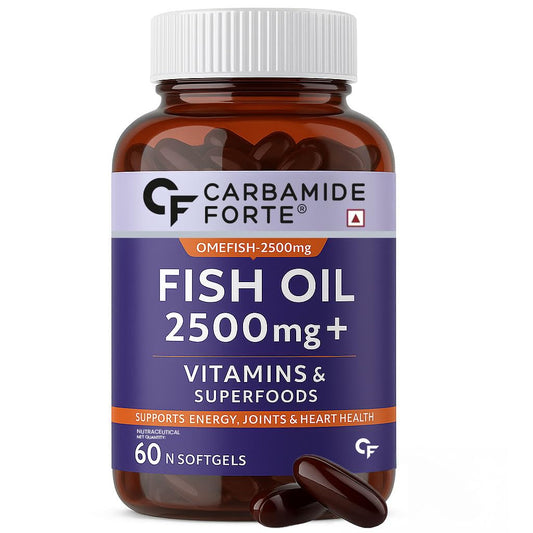 Carbamide Forte Fish Oil 2500mg- 60 Capsules| (Omega 3 1500mg; 900 mg EPA and 600mg DHA Per Serving) Capsule For Men & Women with Biotin, Vitamin D, Vitamin K2-MK7, 480 grams