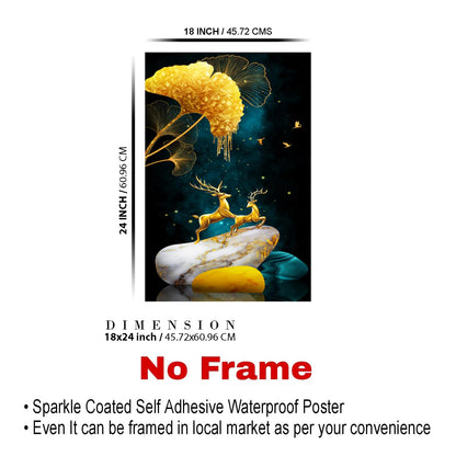 Deer Paintings for Living room, Deer Poster Big Size with Sparkle Coated Lamination - 15509 (Self Adhesive) 18x24 Inch