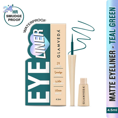Glamveda Liquid Eye Liner, Teal Green, Long Lasting Matte Waterproof Liner - Smudge Proof, Transfer Proof Eye Makeup, Bold, Clean, Smudge-Free Look 24-Hour Long Stay 4.5 ml