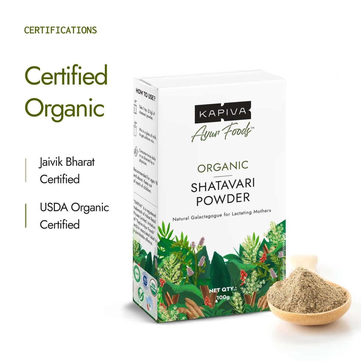 Kapiva Organic Shatavari Powder 100gms | Promotes Lactation Naturally | Helps Maintain Hormonal Balance | Non GMO Certified