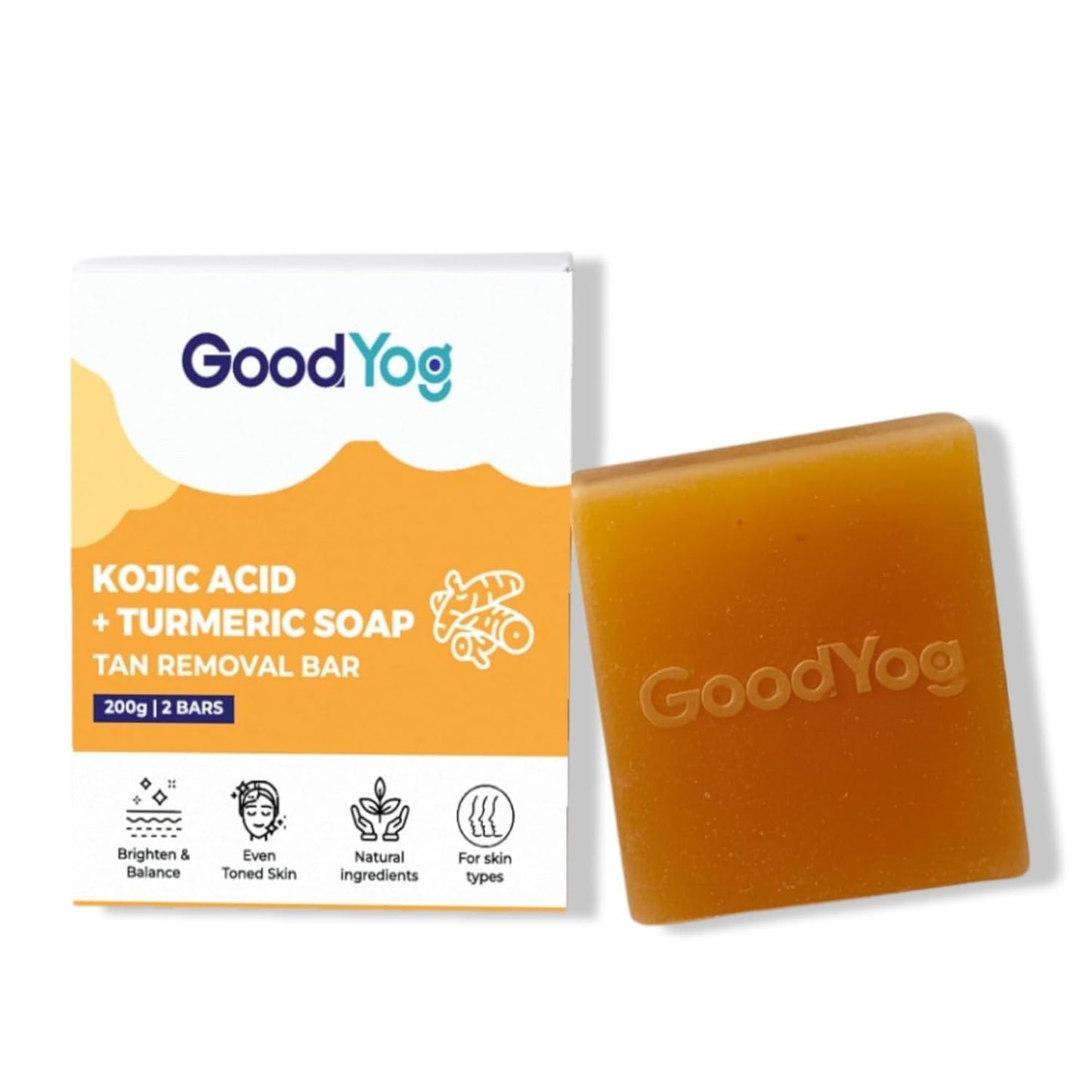 GoodYog 2% Kojic Acid Soap (100g, Pack of 2) with Turmeric for Pigmentation, Dark Spots & Tan Removal | For Dark Underarms, Knees & Elbows | For Men & Women - 200g