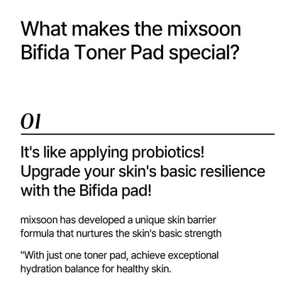 Mixsoon Bifida Toner Pad (250ml) Hydrating & Skin Barrier Repair Toner Pads with Bifida Ferment, Hyaluronic Acid, Deep Moisture, Anti-Irritation & Texture-Smoothing Daily Essence Pads for All Skin Types, Korean Skincare