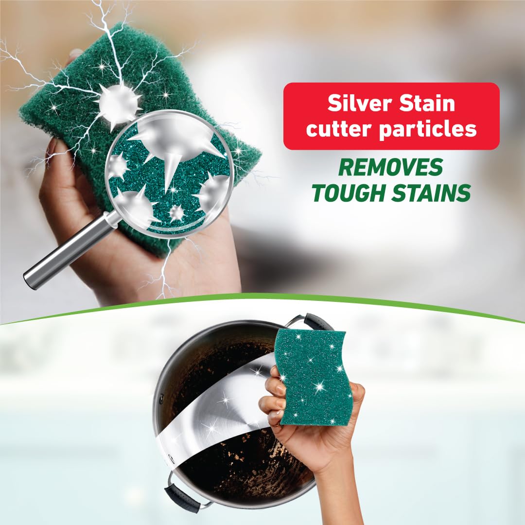 Scotch-Brite Silver Sparks Scrubber for Utensil Cleaning (Everyday Dishwashing)- Pack 6