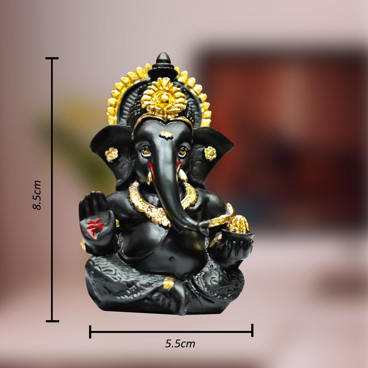 Gold Plated Ganesha Idol Ganesh for Home Decor Puja Statue Ganpati Vinayaka Vinayagar Figurine Diwali Gifts Home Decor Murti Sculpture and Religious (8.89 x 5.08 cm) (Dark Grey)