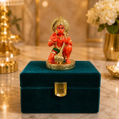 Gold Art India Hanumanji Sitting with Gada Gold Plated Hanuman Statue for Car Dashboard, Hanuman ji murti for Home Decor, Office Shelves, and Gifts