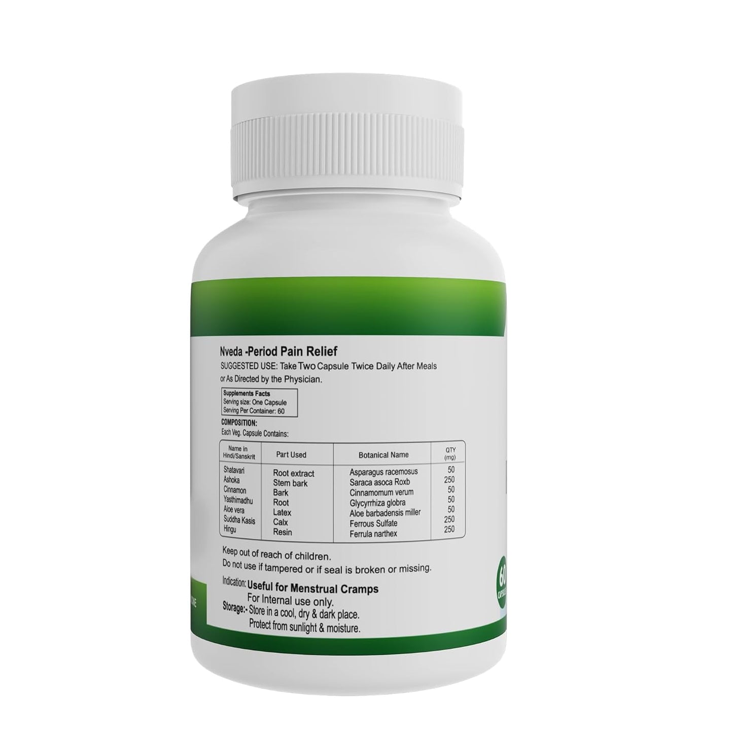 Nveda Natural Menstrual/Period Pain Relief with 7 Ayurvedic Herbs, Helps to Reduce Menstrual/Period Cramps & Pain, Relieves Stress & Anxiety, Irritability & Increases Energy for Women - 60 Capsules