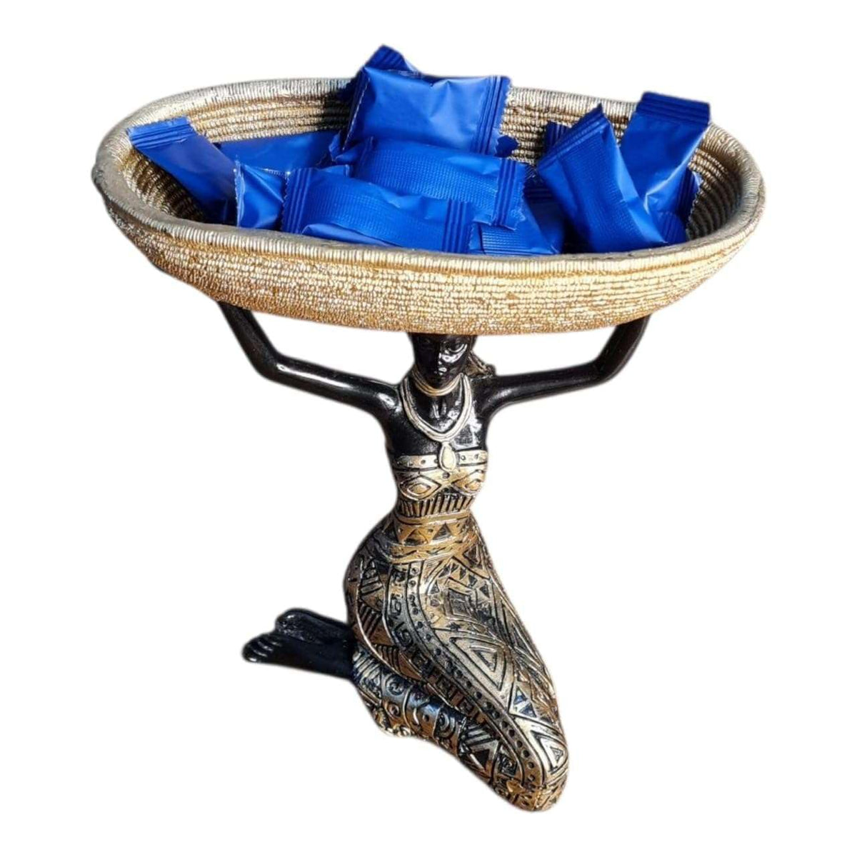 Polyresin African Lady Idol Pair for Home Decor | Tribal Woman Holding Basket Bowl Showpiece | Modern Art Table Accent | 20x15x23 cm | Regular Quality