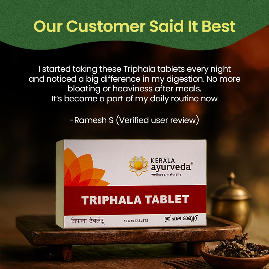 Kerala Ayurveda Triphala Churna Tablets | Ayurvedic Gut Health & Constipation Relief | Amla, Haritaki, Bibhitaki for Digestion & Bloating | 1000 Tablets
