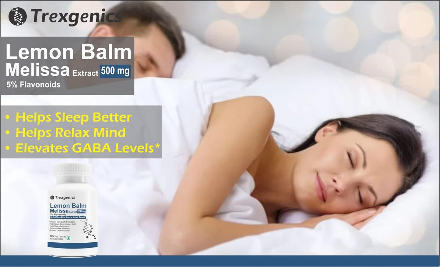 Trexgenics LEMON BALM 5% Flavonoids 500 mg Sleep, Relaxation, Mood Support VEGAN & NON-GMO (60 Veg. Capsules) (Pack of 1)