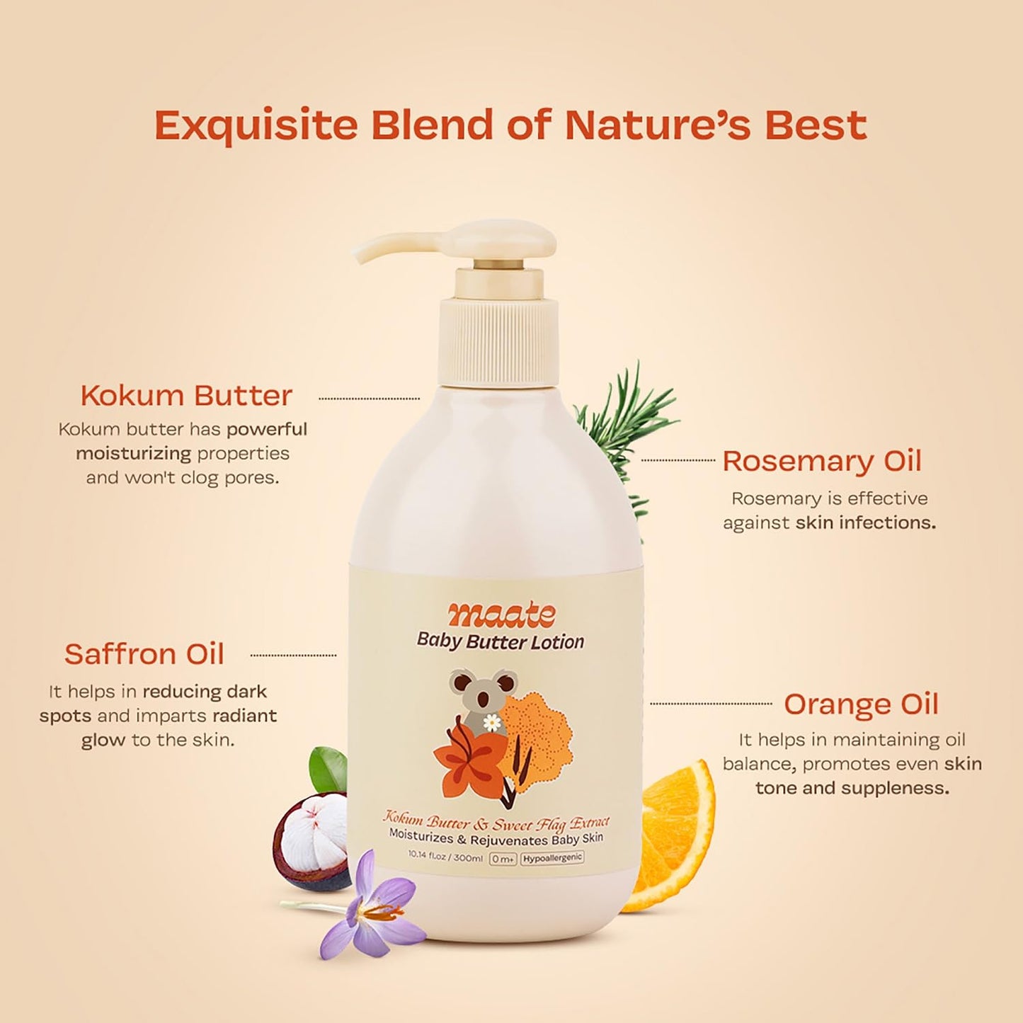 Maate Body Butter Lotion (300ml) | Enriched with Pure Kokum Butter & Sweet Flag Extract | Gentle Cream for Face, Skin & Body | Moisturizing Lotion for Kids 0–12 Years | Body Moisturizer