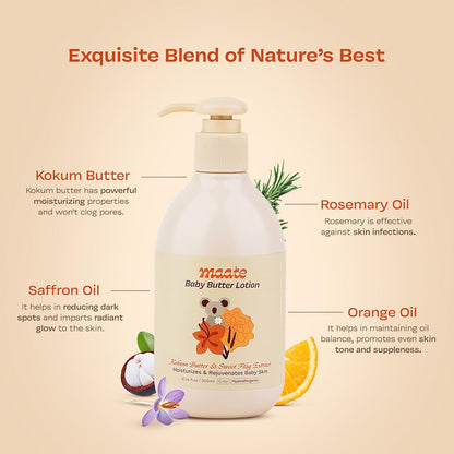 Maate Body Butter Lotion (300ml) | Enriched with Pure Kokum Butter & Sweet Flag Extract | Gentle Cream for Face, Skin & Body | Moisturizing Lotion for Kids 0–12 Years | Body Moisturizer