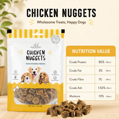 PAWPOURRI Natural Chicken Nuggets Dog Treats, 100gm (Pack of 1) | Protein Rich Soft & Chewy Snacks for Dogs | Suitable for All Breeds & Life Stages | Daily Reward & Training Treats