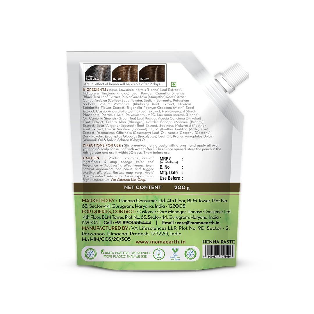 Mamaearth Natural Henna Paste | With Henna & Dark Roasted Coffee | For Rich Naturally Colored Hair | Ready To Apply | Imparts a Rich & Dark Colour | 200 g
