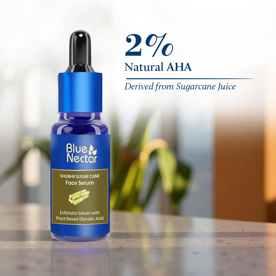 Blue Nectar AHA Face Serum with Plant-Based Glycolic Acid from Sugarcane for Deep Exfoliation | AHA Peeling Solution & Exfoliating Face Serum for Women & Men (14 Herbs, 30 ml)