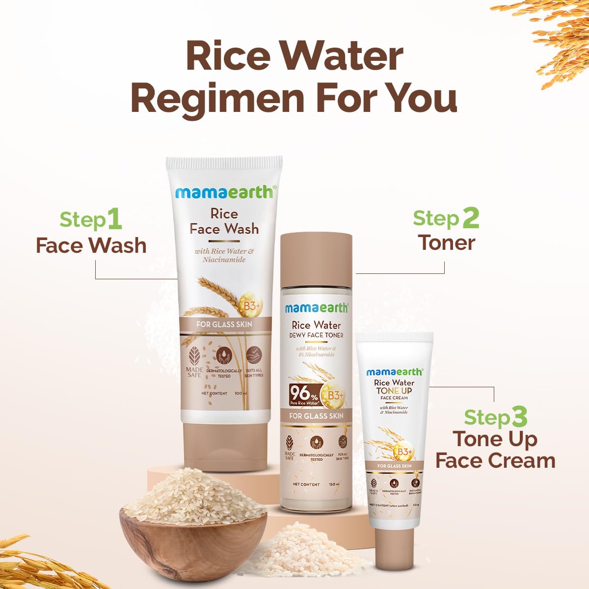 Mamaearth Rice Water Tone Up Face Cream with Rice Water & Niacinamide for Glass Skin 50g | Instantly Brightens | Even Skin Tone | Adds Glow | All Skin Types | Korean Rice Tone Up