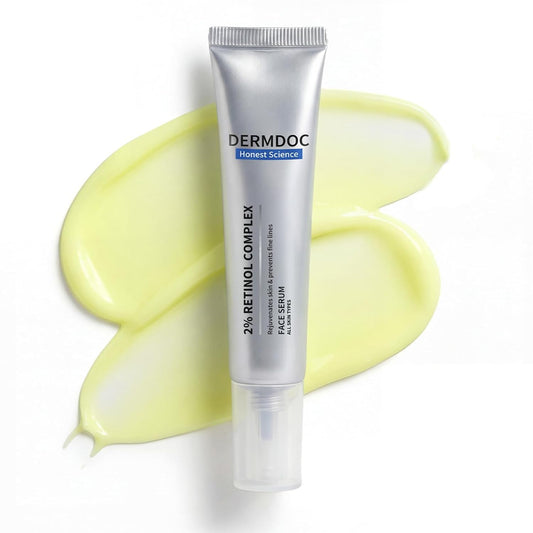 DERMDOC 2% Retinol Face Serum, 12ml | Reduces Fine Lines | Improves Skin Texture & Elasticity| Brightens Skin | Hydrating | Boosts Collagen | Smoother Complexion | For All Skin Types