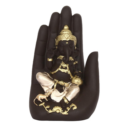 eCraftIndia Golden Handcrafted Palm Ganesha Polyresin Showpiece (12.5 cm x 7.5 cm x 17.5 cm, Black)