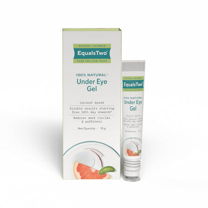 EQUALSTWO by Zydus Under Eye Gel for Dark Circles, Puffiness & Wrinkles, 15ml | Natural Under Eye Gel for Men & Women with Coconut, Cucumber, Grapefruit & Aloe Vera, (Pack 1)