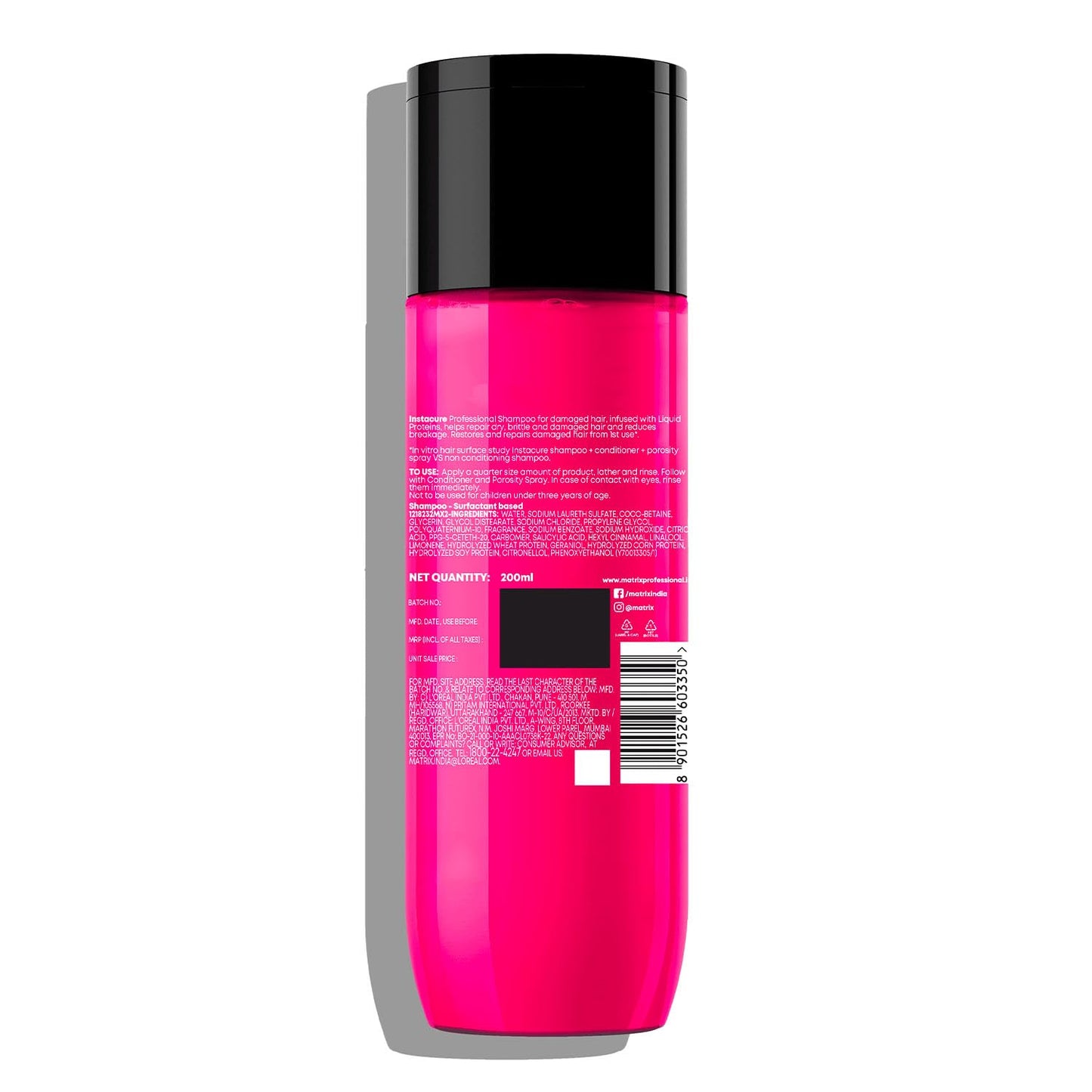 Pink bottle with black cap on a white background