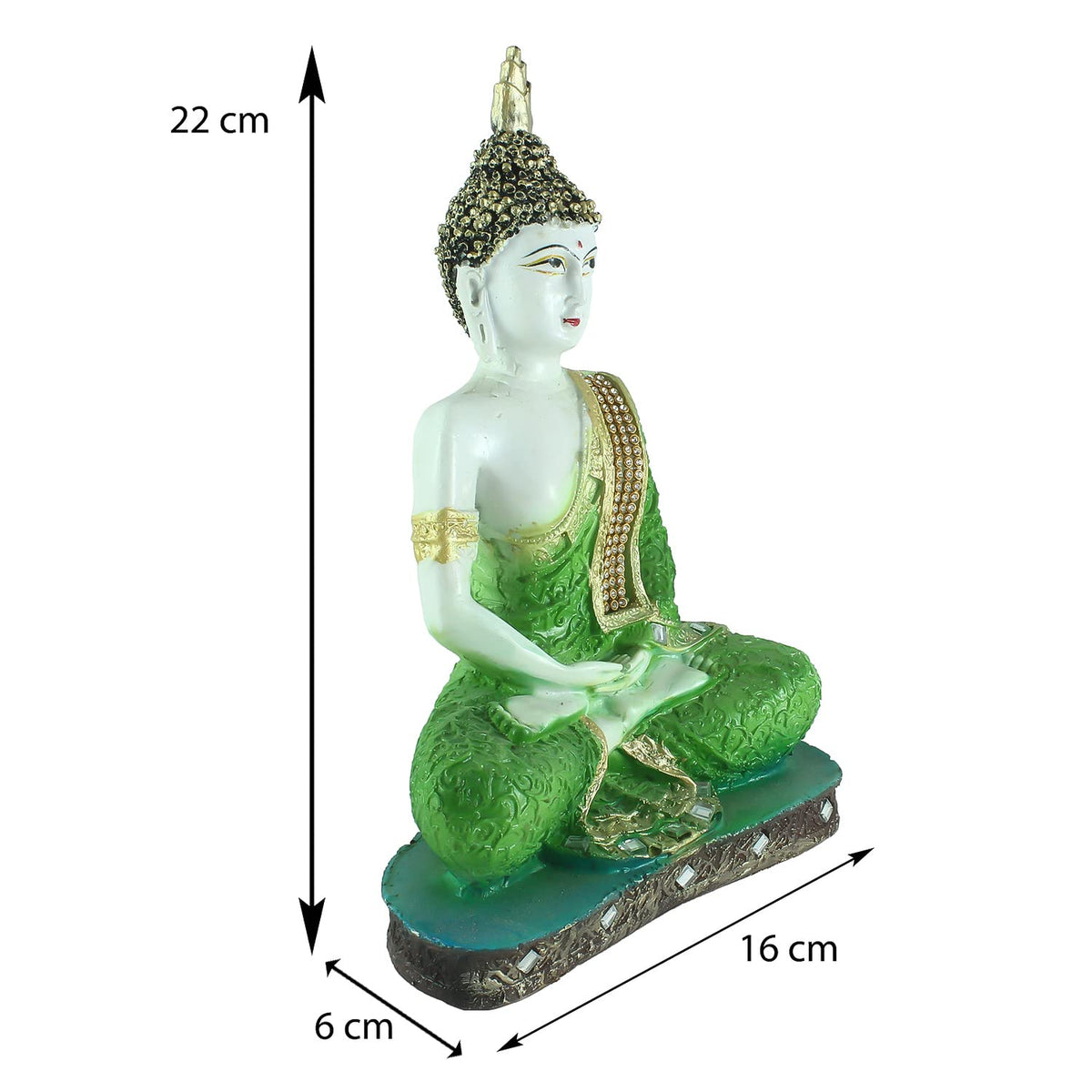 Buddha Idol (15 cm x 3 cm x 24 cm, Green)