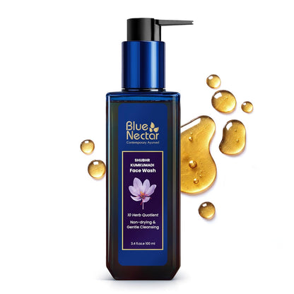 Blue Nectar Kumkumadi Brightening Face Wash with Saffron for Women & Men | Sulphate free Anti Pimple Face Cleanser (10 Herbs, 100 ml)