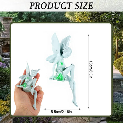 Angel Statue Fairy Figurine Resin Sitting Green Dress Garden Decor