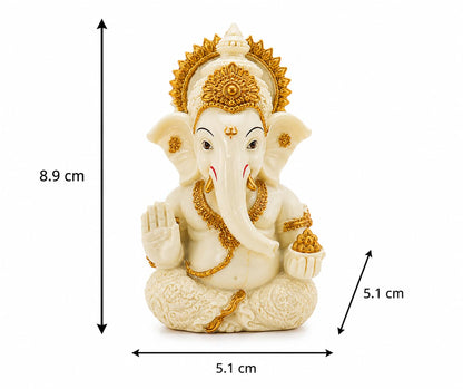 eCraftIndia Peach Ivory Finish Lord Ganesha Statue for Car Dashboard, Home Decor, Office Desk & Puja Room | Ganesh Murti Gift