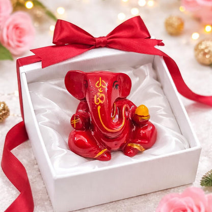 Resin Lord Ganesha Idol Car Dashboard 5x5cm (Red)