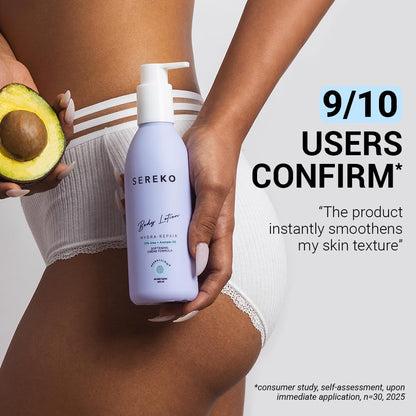 Sereko 10% Urea & Avocado Oil Body Lotion 200ML | For Strawberry legs, Detans, Rough Bumpy skin| Body lotion for Men & Women | AHA BHA free | Gentle Exfoliating | with 48H Moisturization | Very dry, flaky skin