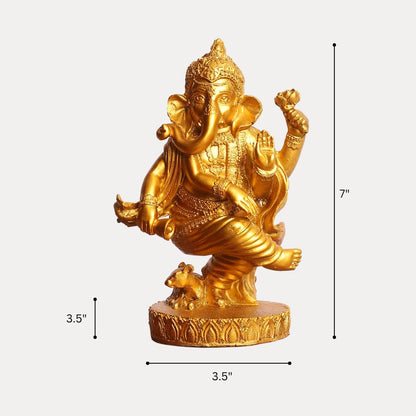 Gold Plated Eco-Friendly Dancing Ganesha Idol Figurine | Polyresin Ganpati Statue | for Table, Living Room, Home Decoration