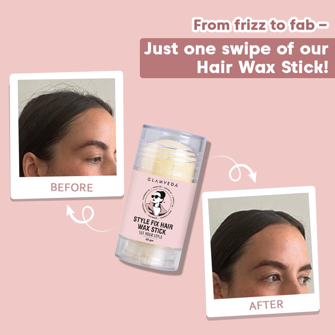 Glamveda Hair Wax Stick for Women & Men | Anti-Frizz Hair Styling Stick for Flyaways & Baby Hair | Non-Sticky with Smooth Finish & No Residue | 30gm