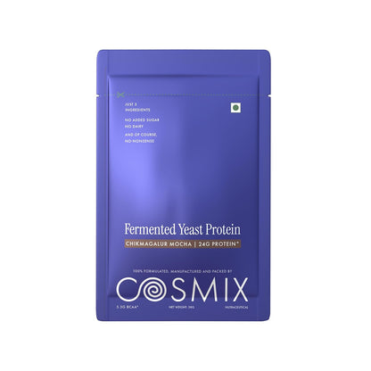 Cosmix Fermented Yeast Protein Powder | 24g Protein | Pure Single-Source Plant Protein | Made In-House | Smooth, Crazy tasty & Gut-Friendly | Chikmagalur Mocha, 38g Sachet