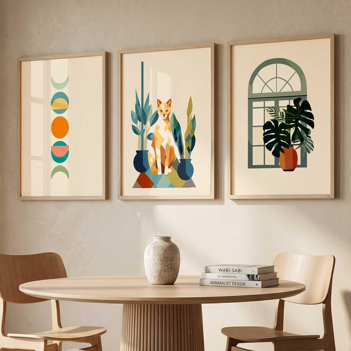 Boho Painting Wall Art Home Decoration Paintings With Frame For Living Room Bed Room Hotel Wall Decor Digital Reprint Set of 3 (13X17 inch)