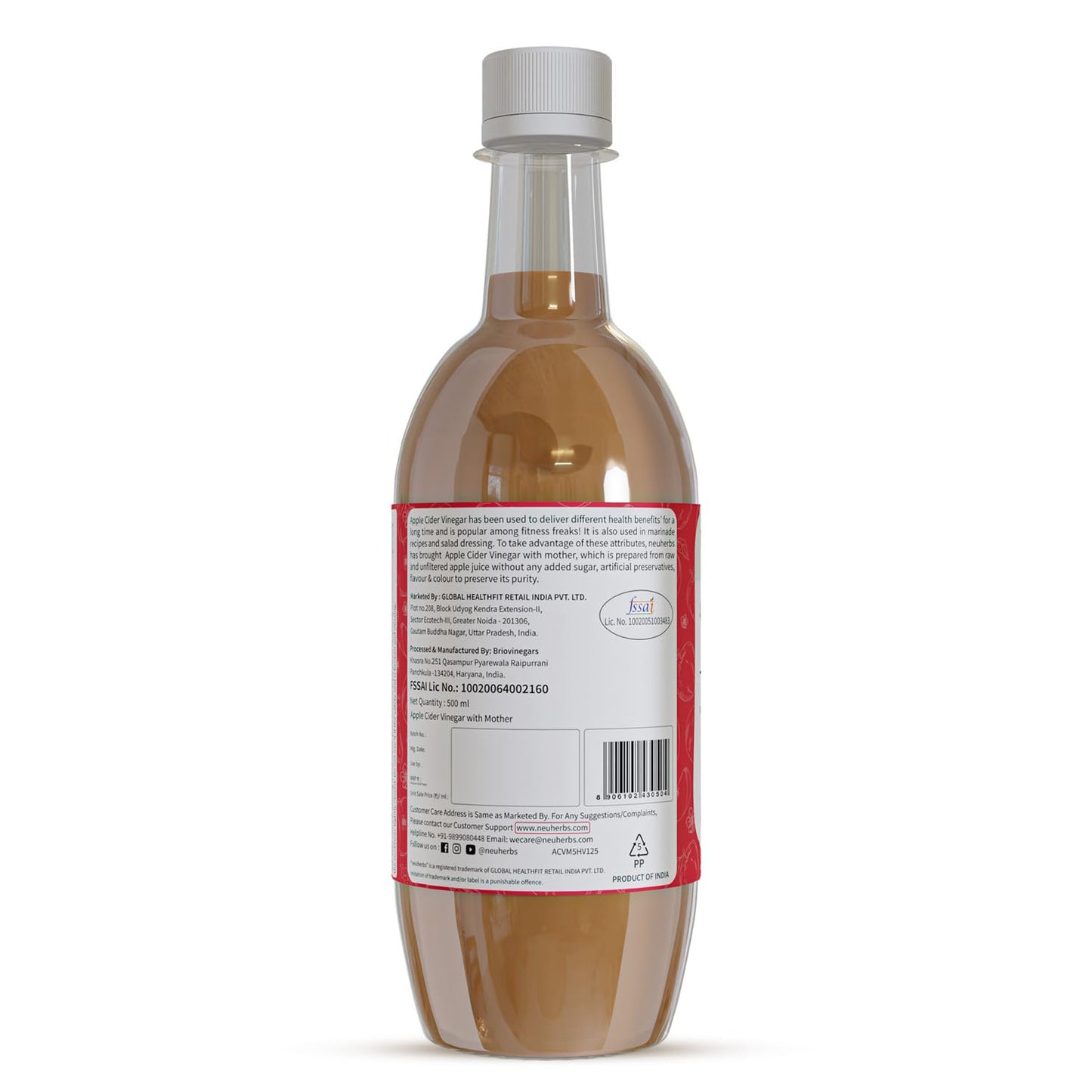 Neuherbs Apple Cider Vinegar With Mother | Raw, Unfiltered, Unpasteurized | For Weight Loss And Boost Immunity | No Added Colours Or Preservatives - 500 ml