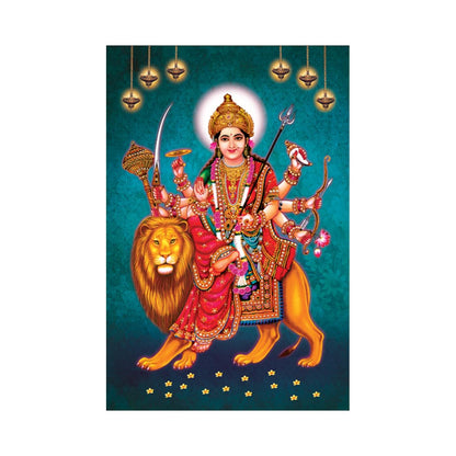 Durga Mata Paintings for Living room, Durga Mata Poster Big Size with Sparkle Coated Lamination - 2173 (Self Adhesive) 18x24 Inch