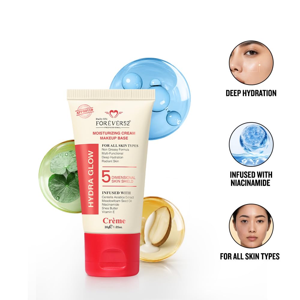 Daily Life Forever52 Hydra Glow Cream | Hydrating Makeup Base & Face Primer | Moisturizing Cream with Niacinamide, Centella, Shea Butter & Vitamin E | Smooth, Radiant & Long-Lasting Makeup (30g)