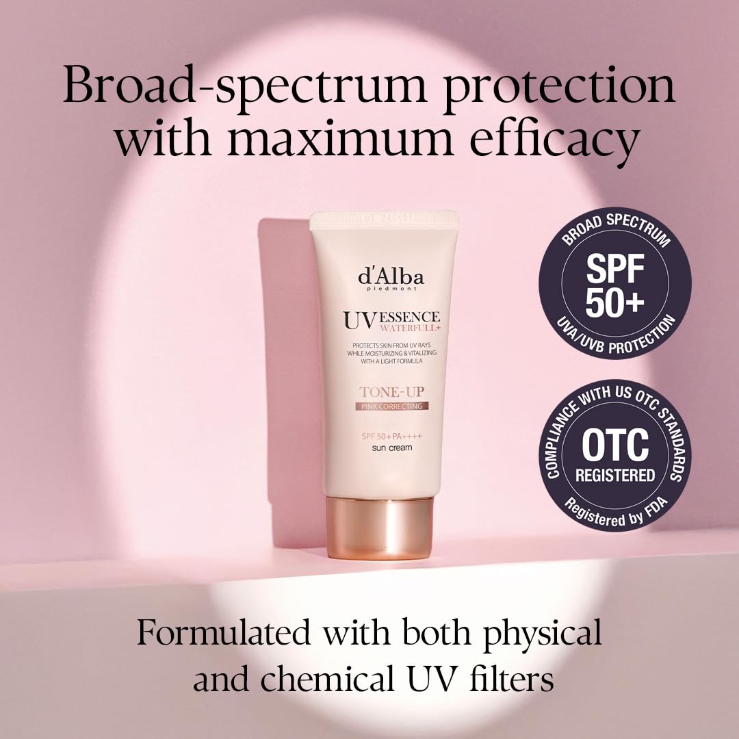d'alba Piedmont Italian White Truffle Waterfull Tone-Up Sunscreen, Vegan Skincare, Tinted Moisturizer With Spf 50+ Pa++++, Glowy Sunscreen For Sensitive Skin - 50ml