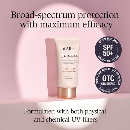 d'alba Piedmont Italian White Truffle Waterfull Tone-Up Sunscreen, Vegan Skincare, Tinted Moisturizer With Spf 50+ Pa++++, Glowy Sunscreen For Sensitive Skin - 50ml