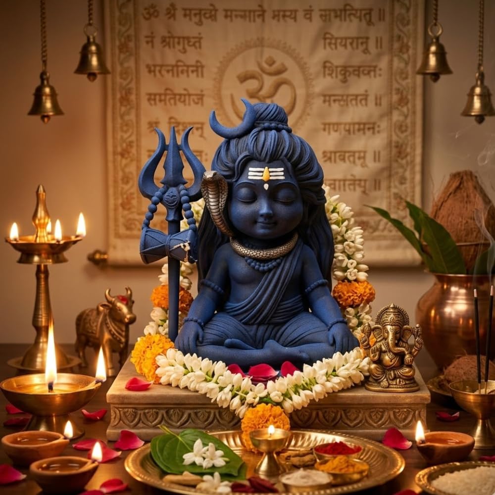 Shivji Idol for Car Dashboard, Home Temple & Office Desk | Compact Resin Mahadev Murti for Puja Room, Table Decor & Spiritual Gift | Small Lord Shiva Statue (Baby Lord Shiva)