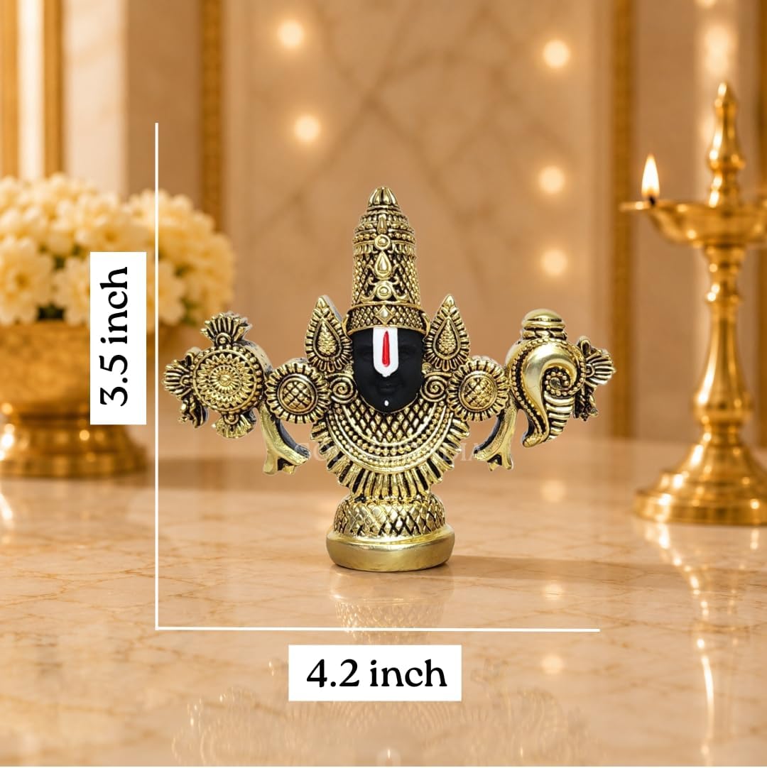 Gold Art India Lord Venkateswara Balaji Idol | Gold-Plated Antique Matte Finish Murti | 3.5 x 4.2 inch | Tirupati Balaji Statue for Home Mandir, Office & Gifting
