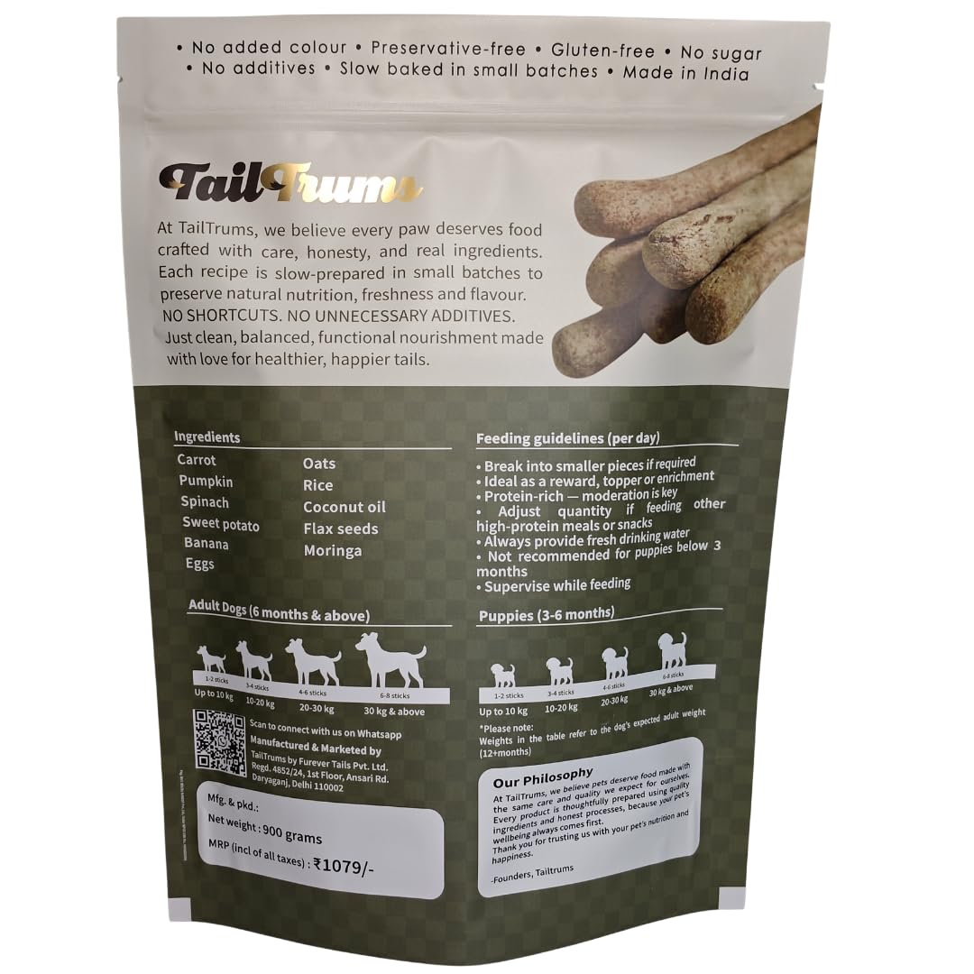 TailTrums Dog Sticks – Veggie Sticks 900g | Healthy Dog Food | Freshly Baked Dog Treats | All-Natural & Preservative-Free | Dog Dental Stick | Human-Grade Ingredients (All Breeds)