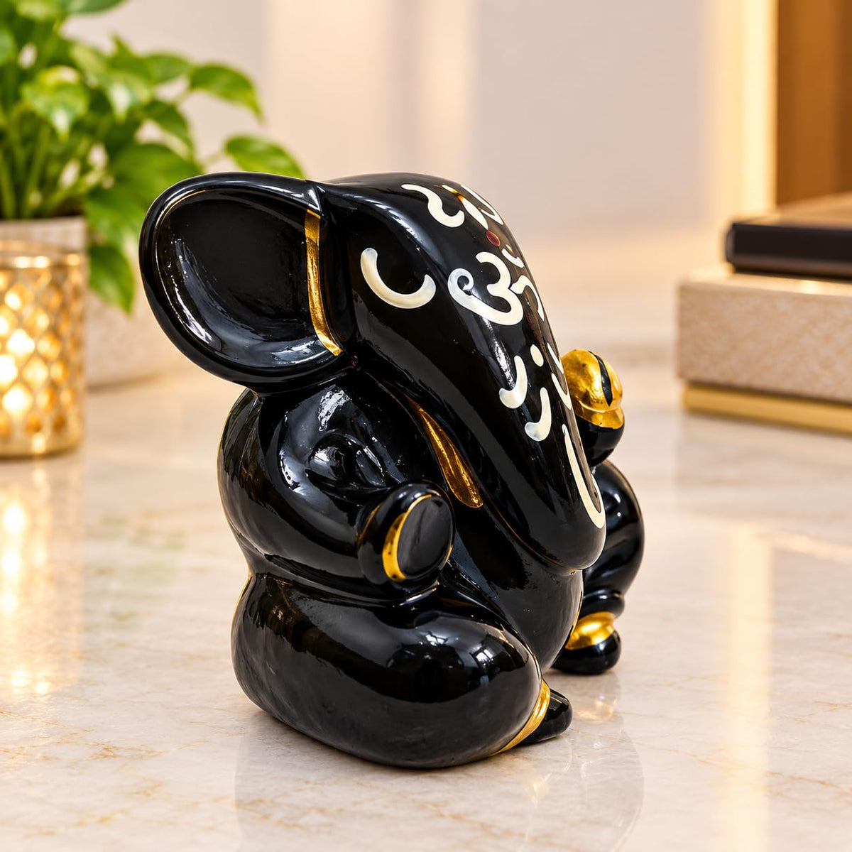 Resin Lord Ganesha Idol Car Dashboard 5x5cm (Black)