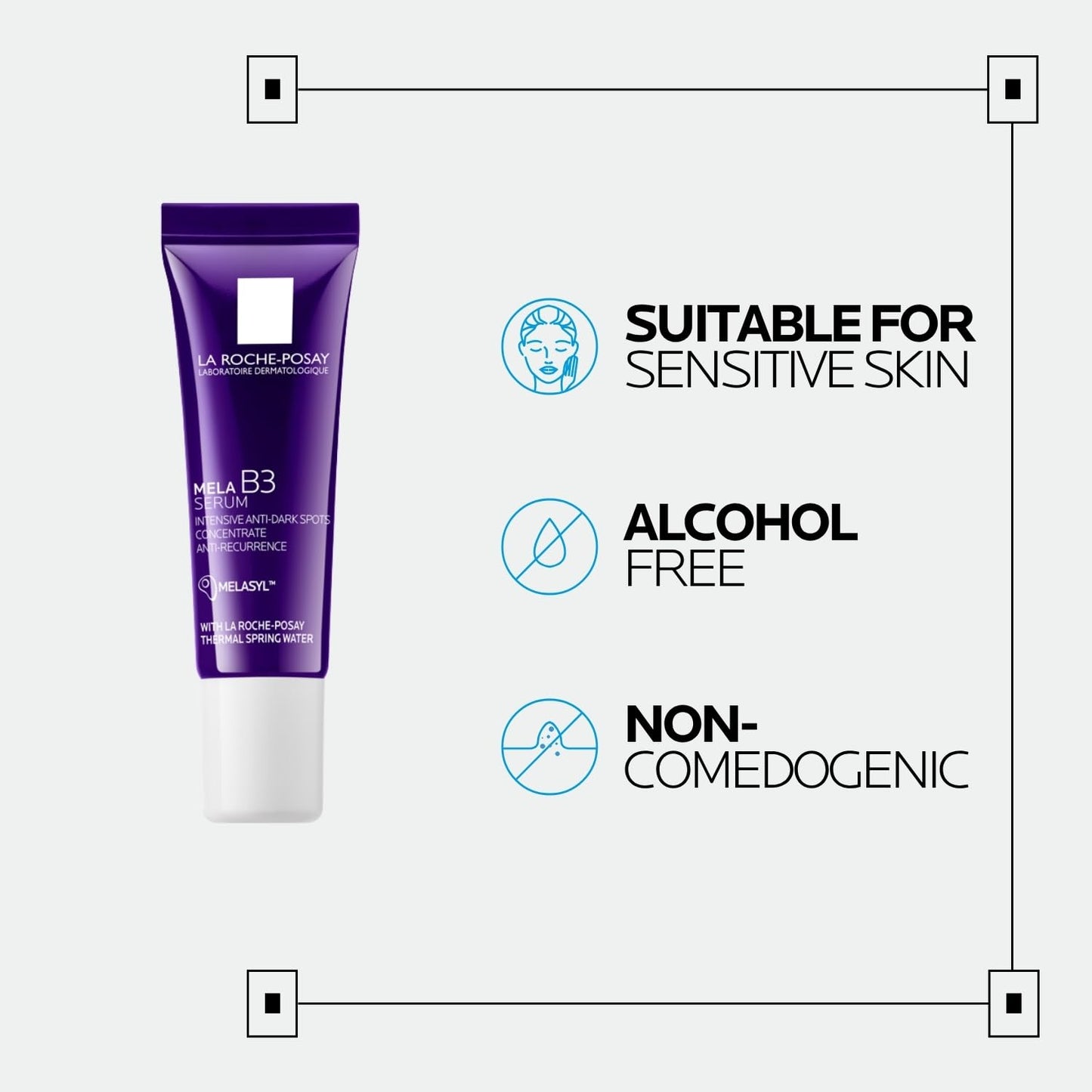 La Roche-Posay skincare serum with suitability for sensitive skin features on a white background