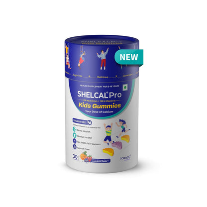 Shelcal Pro Kids Gummies supplement container on a white background