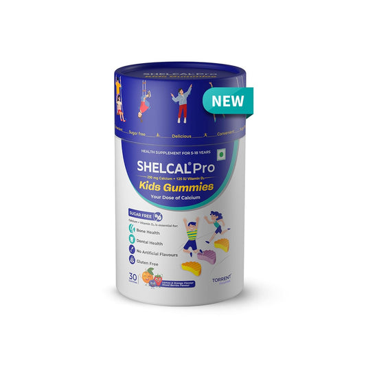 Shelcal Pro Kids Gummies supplement container on a white background