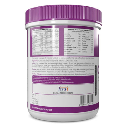 Zephivo HealthyHey Nutrition Collagen Powder | Collagen Supplement for Glowing Skin | Pure Hydrolysed Collagen Powder for Women and Men | Unflavoured - 250 gm
