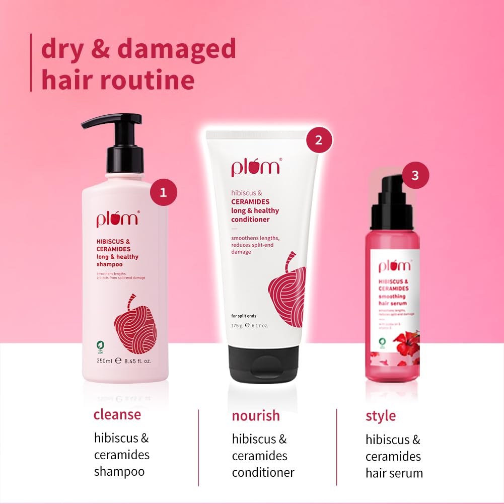 Plum Hibiscus & Ceramides Conditioner | Nourishing Formula with Shea Butter | Smoothens & Strengthens Dry and Damaged Hair | Repairs damage, Prevents Split Ends | 100% Vegan & Cruelty-Free | 175gram