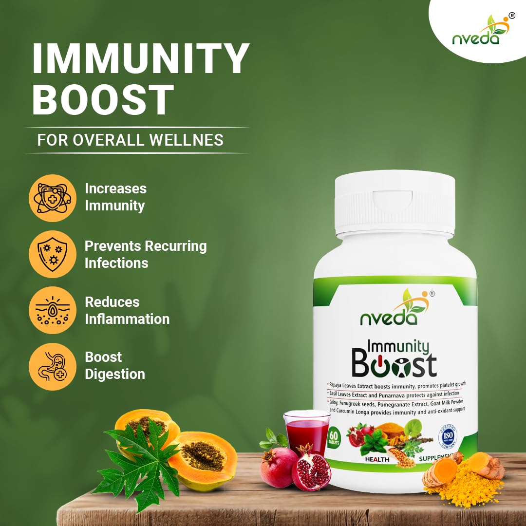 Nveda Immunity Booster with Papaya Leaves Extract, Giloy, Fenugreek seeds, Curcumin Longa for Immunity (60 Tablets)