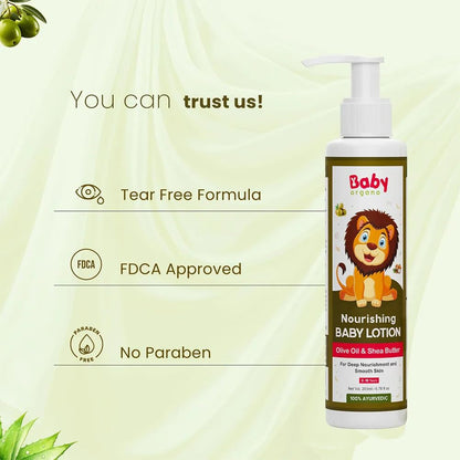 Babyorgano Baby Body Lotion for Newborn 0-2 Years Babies 200ml | Nourish & Moisturise Skin | Non Sticky | Enriched with Ylang Ylang, Olive Oil, Paraben Free