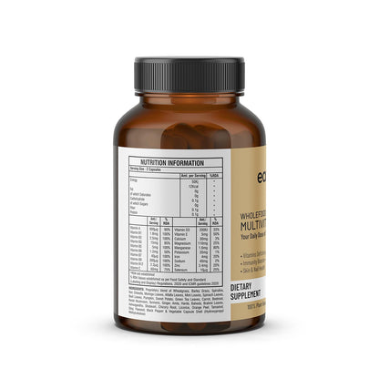 Earthvya Wholefood Multivitamins 1000mg | Plant-Based Daily Nutrition Supplement | Zero Chemicals & Additives | Natural Energy, Immunity & Strength Support | 60 Veg Capsules
